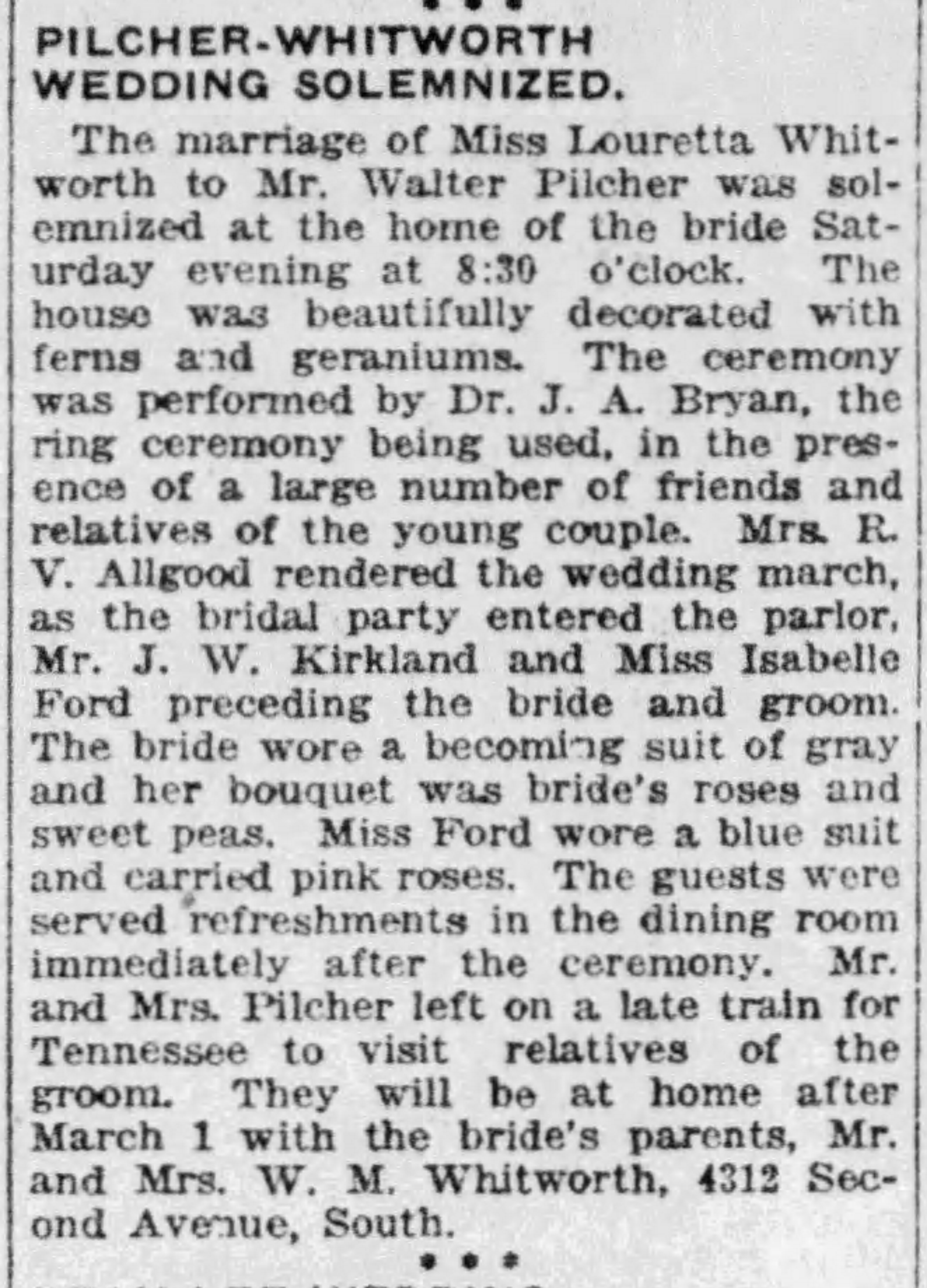 Louretta Whitworth-Walter Pilcher